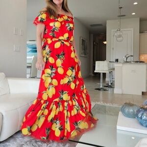 NWT Boston Proper Red Lemon Maxi Dress